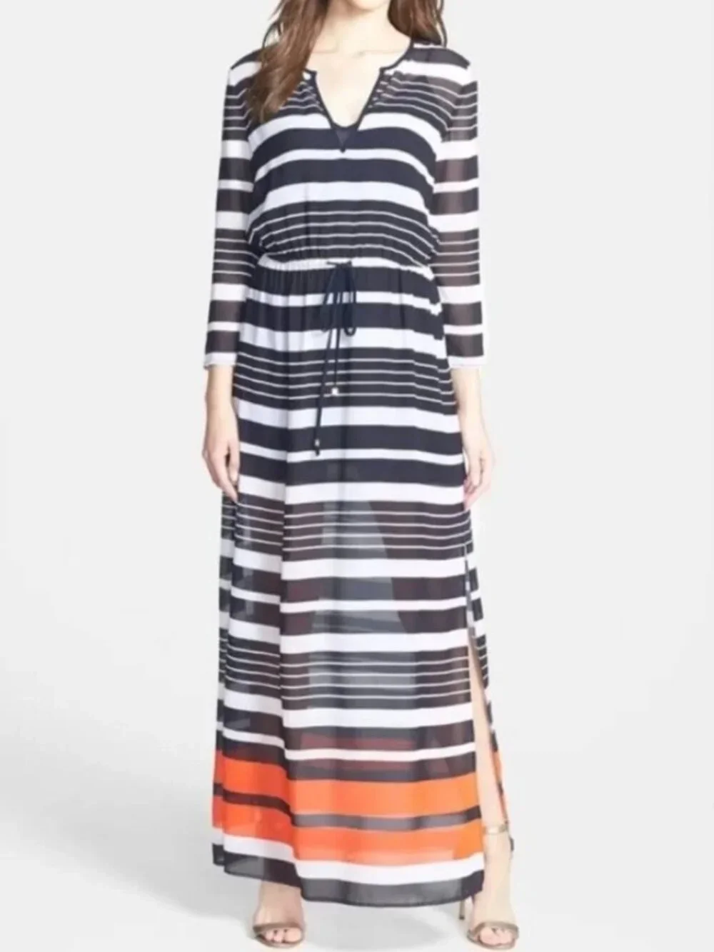 MICHAEL Michael Kors Striped V-Neck Chiffon Maxi Dress Size Small NWT